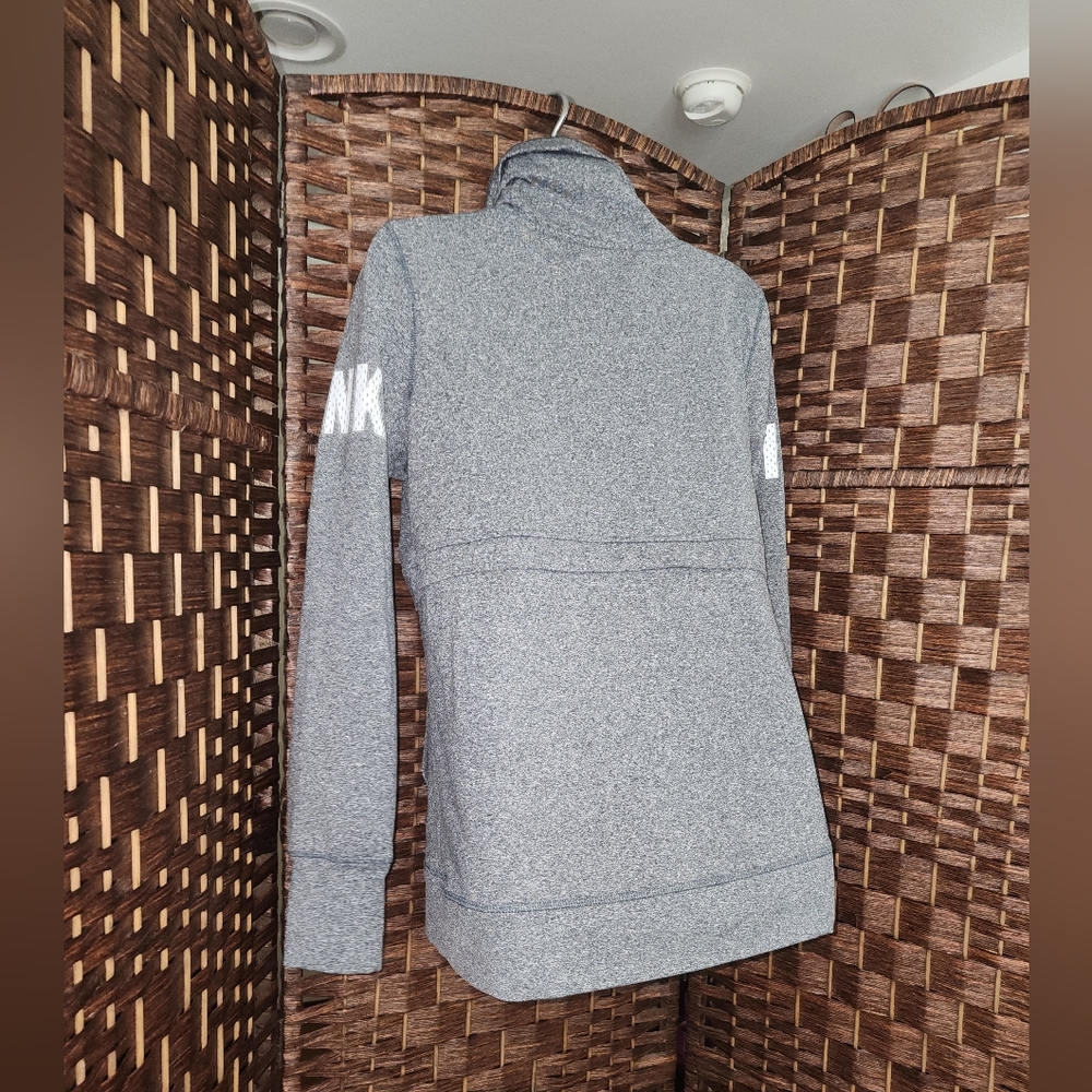 Victoria Secre Pink Women's Pullover Gray/Neon Yellow Mock Neck Athletic Sz Smal - Picture 7 of 8